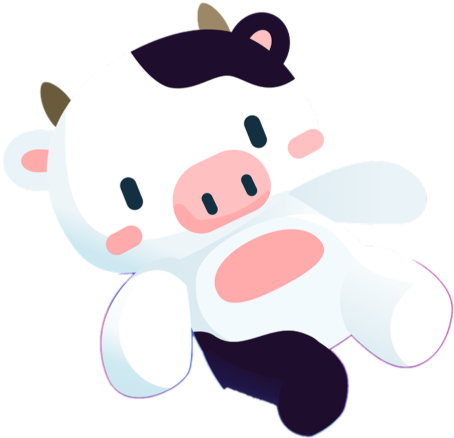 HackDavis cow mascot riding a colourful wave